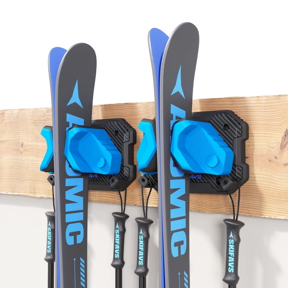 Estante de pared para esquís y tablas de snowboard, Skifavs, azul, paquete de 2 unidades