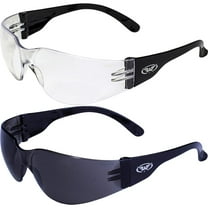 2 Pair Global Vision Rider Jr Safety Glasses for Smaller Faces Black Temples with Clear and Smoke One Piece Lens