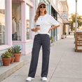 thumbnail image 4 of Women's Yoga Pants with 6 Cargo Pockets Wide Leg Cargo Pants Stretchy Soft Fabric Slim Fit, Pull On, Tummy Control Leggings, Wide Leg, Skinny, Comfort, Hiking Gray 2XL, 4 of 9