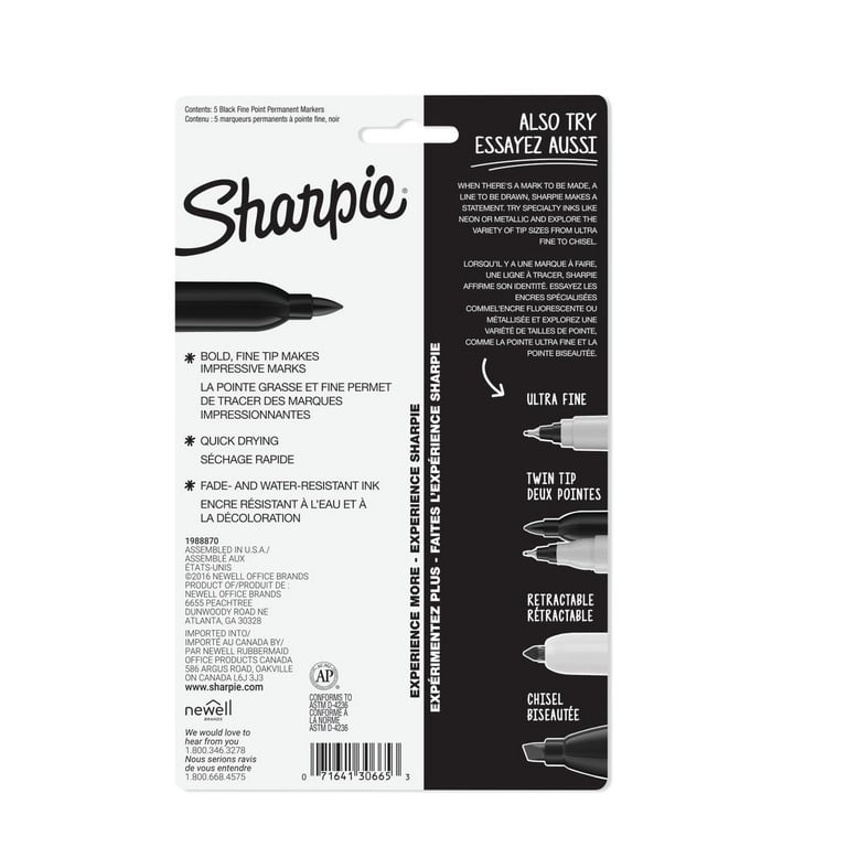 SHARPIE - 5 marqueurs permanents - Noir - Pointe Fine - sous blister
