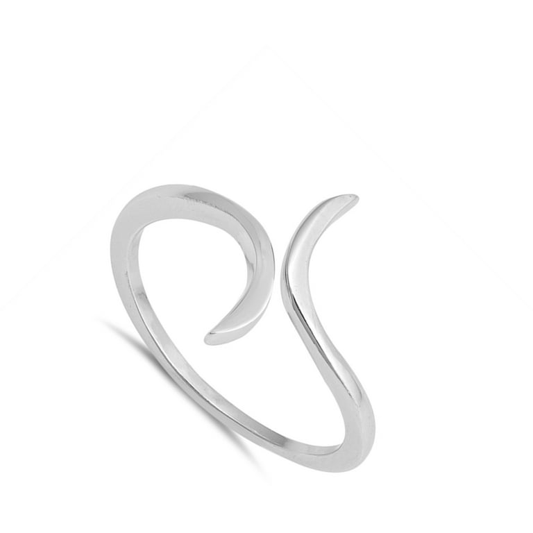 Wave Shape Wire Ring Rhodium on Sterling Silver - Nontarnish Wave Shape Wire Ring Rhodium on Sterling Silver - Nontarnish