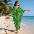 thumbnail image 5 of Xixirimido Jamaican Flags Green Print Kaftan Dress for Women, Plus Size Hawaiian Batwing Sleeve Beach Cover Up V-Neck Summer Swimsuit Dresses, 5 of 7