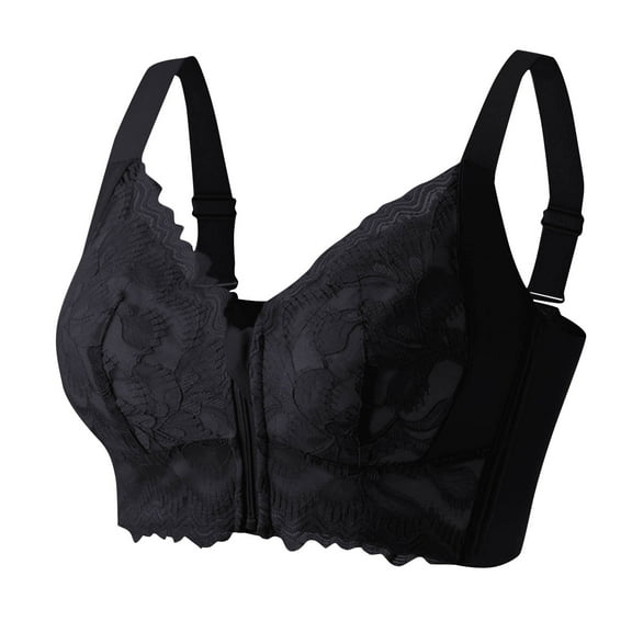 Women's Front Zipper No Underwire Bra, Push up Full Cup Support Lingerie, Lightweight Breathable Lace Bralette