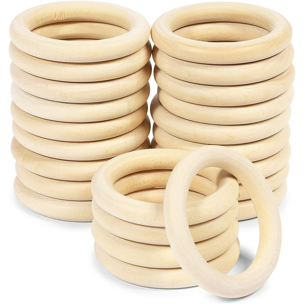 24 Pieces Natural Wooden Rings 2.7" Smooth Unfinished Wood Circles for