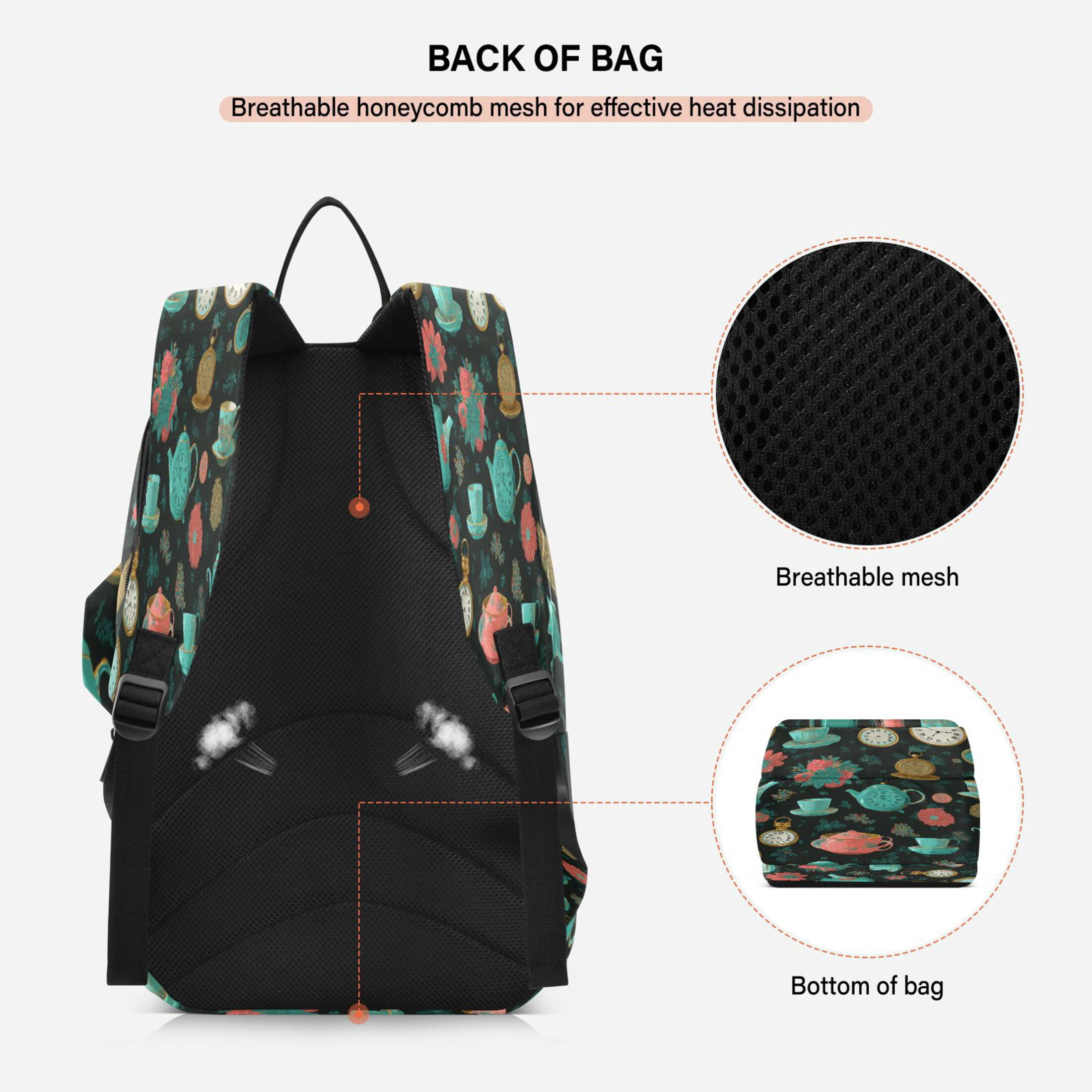 2 Racquet Holder Tennis Backpack Tennis Racket Covers Gym Bags Teal and Coral Vintage