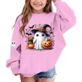 thumbnail image 4 of dazeni Funny Ghost Pumpkin Pattern Sweatshirts for Kids Girls Oversized Crewneck Sweatshirt Loose Casual Long Sleeve Tunic Pullover Pink 7-8 Years, 4 of 7