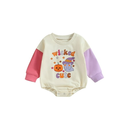 

Bagilaanoe Newborn Baby Girl Boy Halloween Romper Sweatshirt Long Sleeve Bodysuit Letter Pumpkin Print Pullover 6M 12M 18M 24M Infant Casual Tee Tops