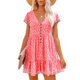 thumbnail image 3 of Vestido de manga corta con cuello en V para mujer, vestido con botones en la parte delantera, estampado floral, vestido informal suelto de verano, 3 of 5