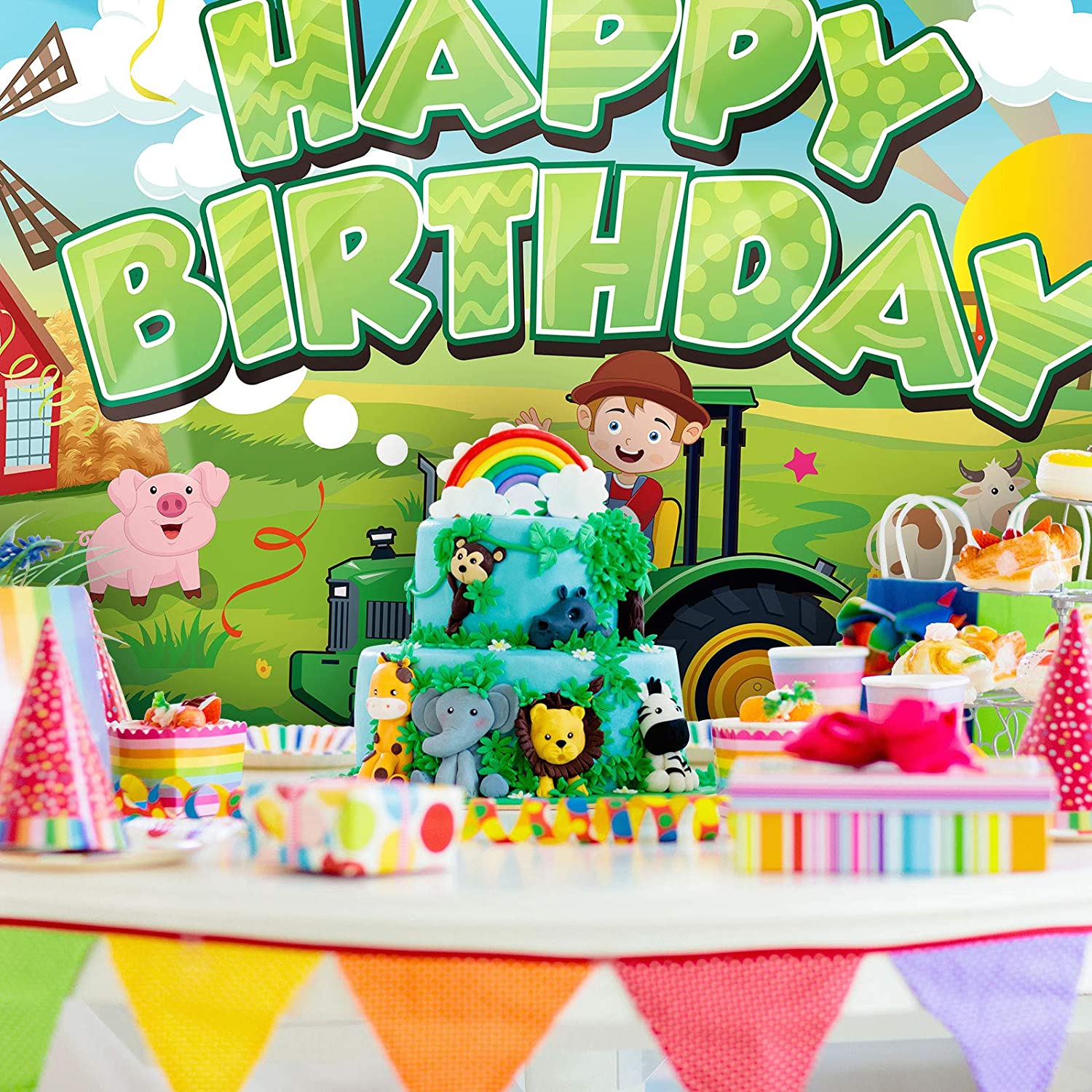 Green Tractor Happy Birthday Backdrop Farm Tractor Themed Photography Background Farm Theme Birthday Tractor Photo Booth Props For Kids Birthday Party Decorations Walmart Com Walmart Com