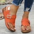 thumbnail image 3 of Dakaela Womens Leather Orthopedic Wedge Sandals Rhinestone Buckle Platform Flip Flops Arch Support Summer Beach Slip on Slides with Back Strap Orange Size 6, 3 of 9