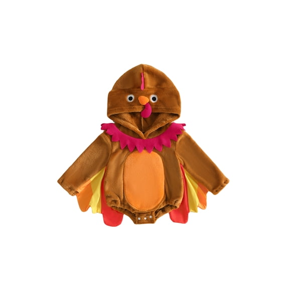 Cjfdfy Newborn Baby Boy Girl Thanksgiving Outfits Turkey Costume Hooded Long Sleeve Colorful Tail Feathers on Sleeves Cute Thanksgiving Turkey Clothes 