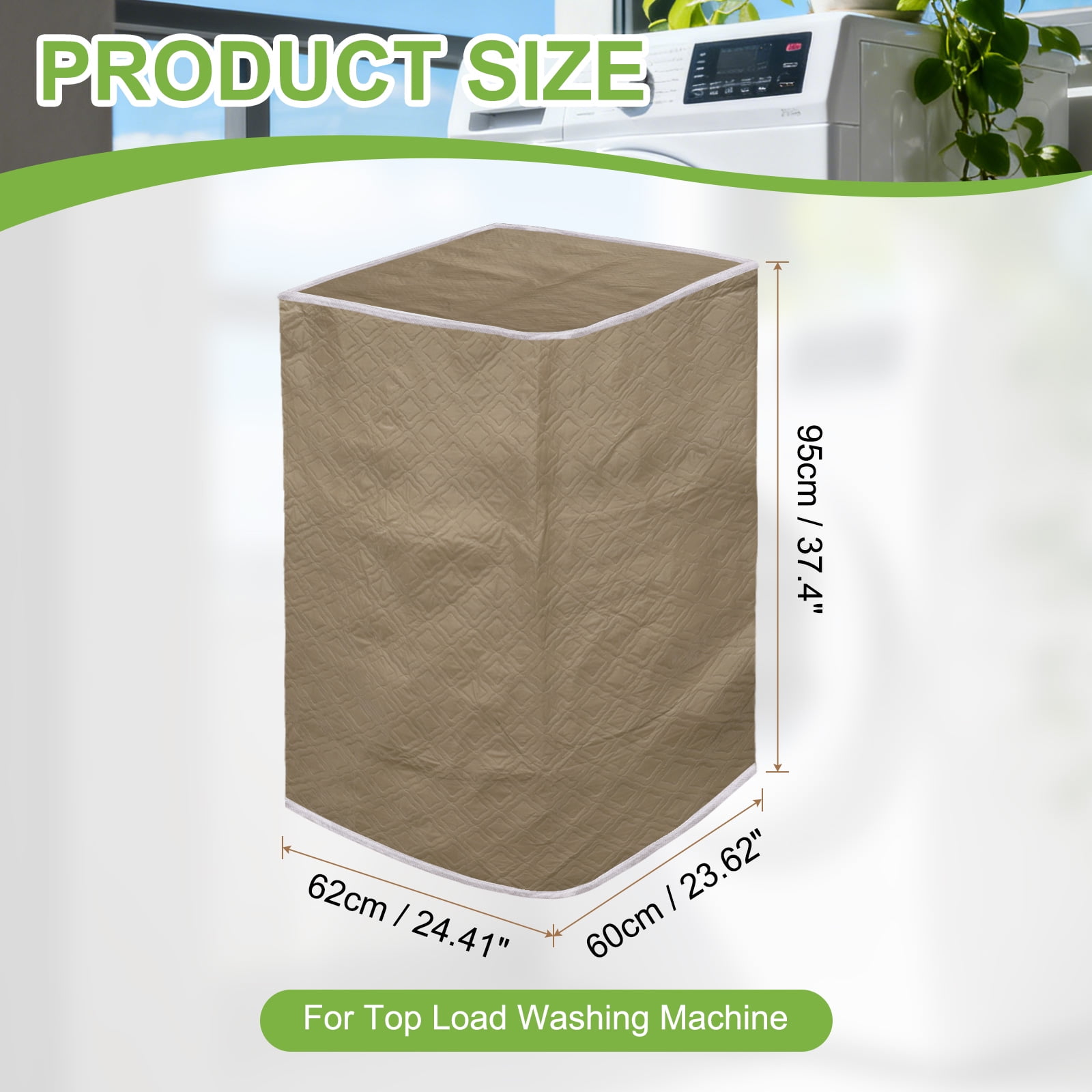 Washer and Dryer Covers 24"x24"x37"- Waterproof, Dustproof PEVA Top Load Washing Machine Cover with Zipper for Laundry Room Balcony, Brown