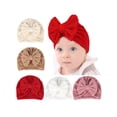 thumbnail image 1 of Seyurigaoka Baby Cute Bow Fetal Cap with Solid Color, High Elasticity Casual Newborn Soft Head Wraps Turban Accessory, 1 of 7