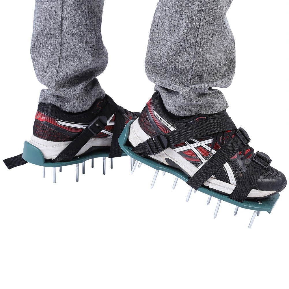NFTIGB Lawn Aerator Sandals with 3 Straps and 26 Heavy Duty Spikes, Soil Loosening Spiked Shoes for Yard Garden Patio, One Size Fits All 11.81 x 5.12 inches / 30 x 13 cm Green