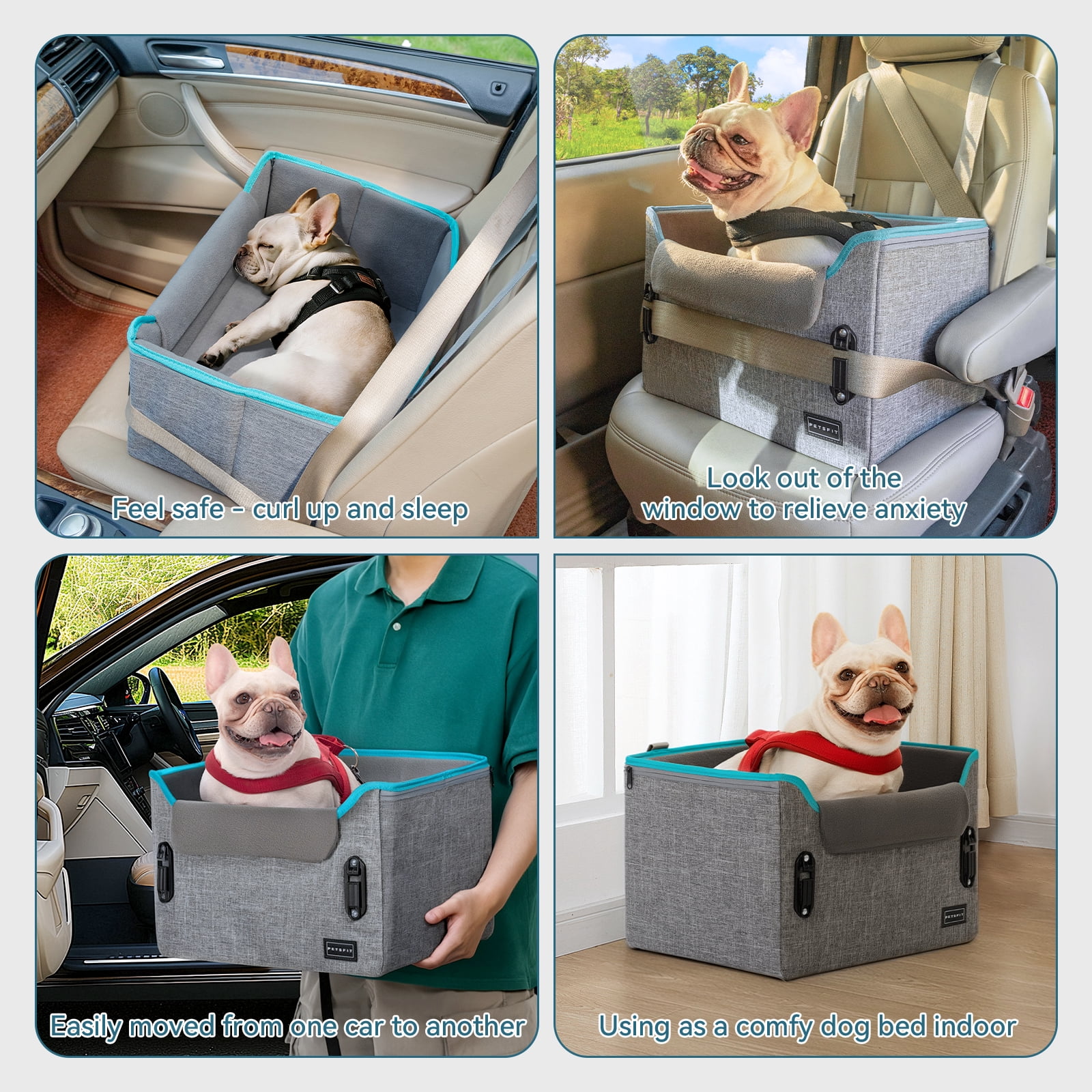 PETSFIT Dog Car Seats for Small Dogs, Portable Dog Booster Car Seat with Patent Safe Buckles,Pets Up to 25lbs ,Grey
