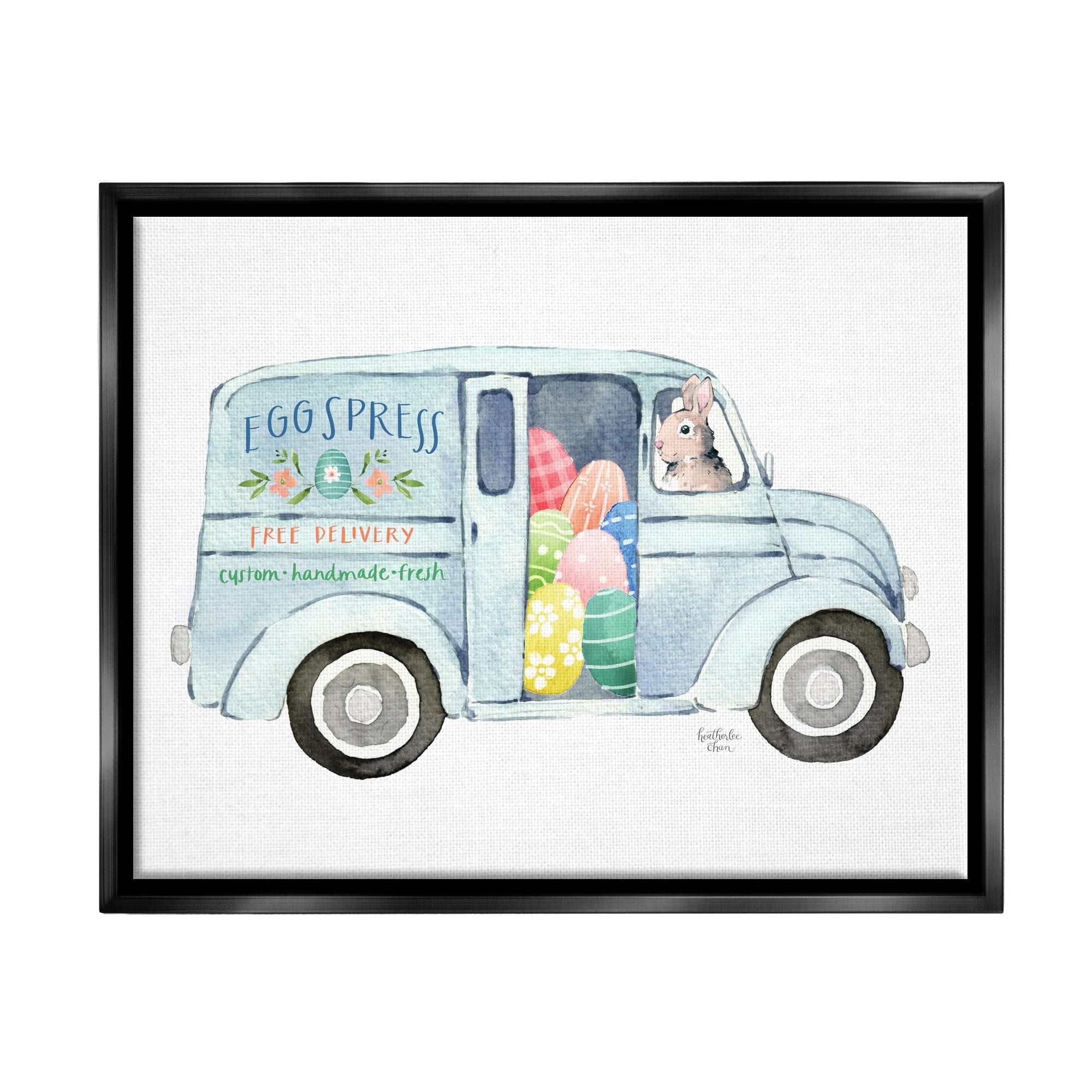 Stupell Industries Patterned Easter Eggs Truck Holiday Bunny Painting Painting Luster Gray Floating Framed Canvas Print Wall Art, Design by Heatherlee Chan