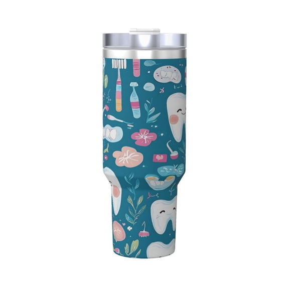 Dental Cup Insulated Tumbler Stainless Steel Vacuum Travel Mug 40 oz with Handle and Straw Lid