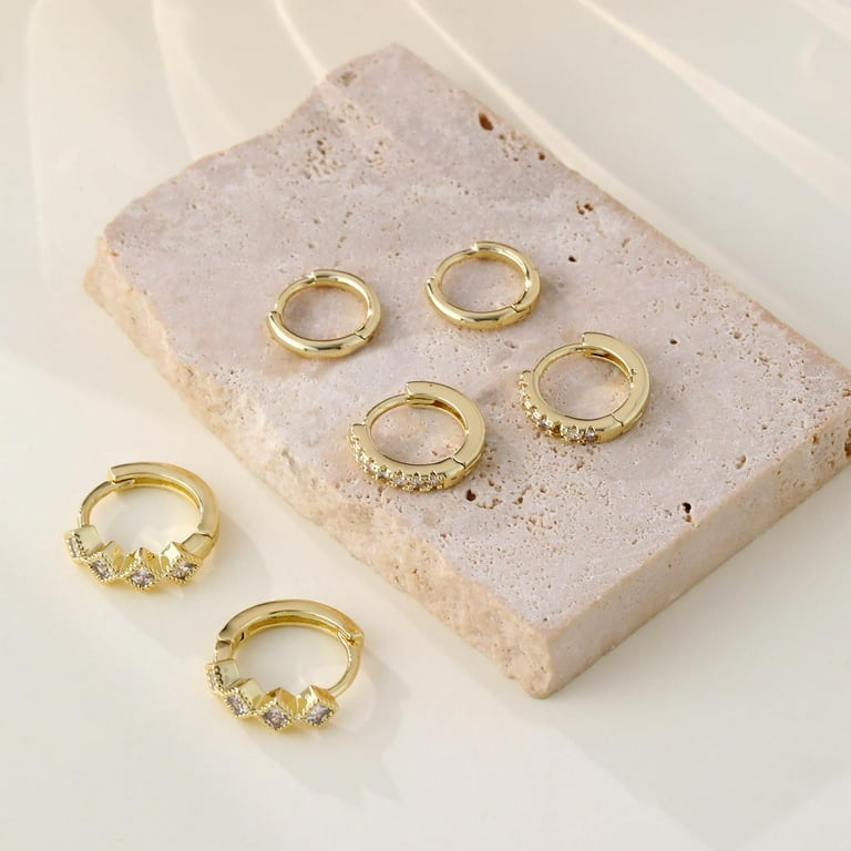 GOSFRY 3-Pair Gold Huggie Hoop Earrings Set photo 2
