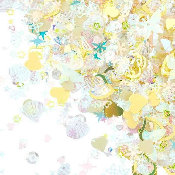 100G Nail Art Star Sequins Craft Confetti Sequins Yellow Hollow Heart Butterfly Plastic Iridescent Colorful Mix Shaped Loose Confetti
