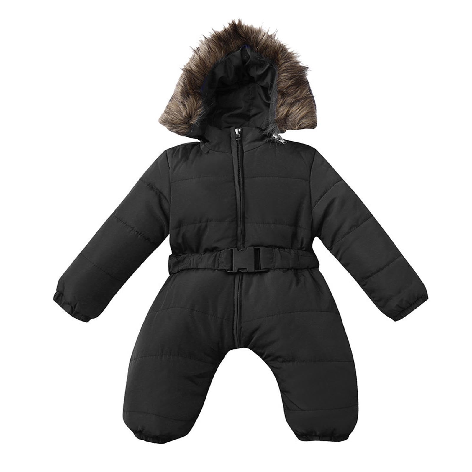 Kaizizi Infant Baby Boys Girls Winter One Piece Footed Snowsuit Fur Trim Hooded Zipper Jumpsuit Coat Thick Warm Down Rompers Outerwear with Gloves 