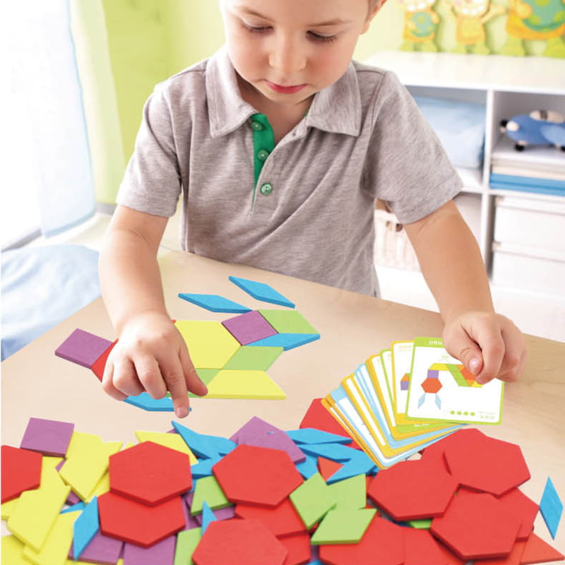 Kid Wooden Pattern Blocks Puzzle Educational Toys Challenge IQ Children Toys 