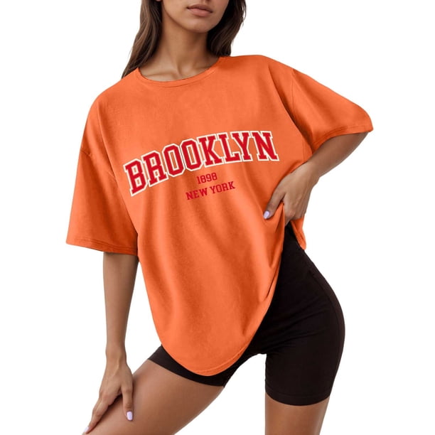 Camiseta holgada de manga corta y cuello redondo con estampado informal para mujer