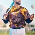 thumbnail image 5 of Hirioo Sunshine Cute Cat Sunflower for Men's Baseball T-shirt Shirts Short Sleeve Casual Summer Button Stretch T Shirts,Size S-4XL-3X-Large, 5 of 7