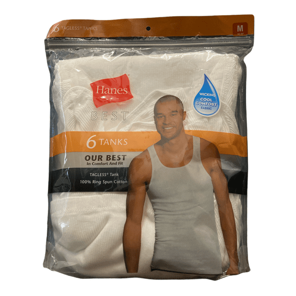 Hanes Best Men's Tagless 100% Cotton Tank Top 6 Pack (White, XL)