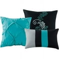thumbnail image 4 of Chezmoi Collection 7-Piece Luxury Floral Leaves Embroidery Comforter Set, Queen, Teal Blue/Gray/Black, 4 of 9