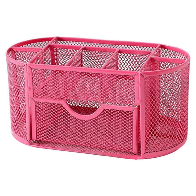 Bearachild Organizador de escritorio que ahorra espacio con portalápices de Metal para espacios de trabajo pequeños portalápices caja de Carpetas de archivos rosario