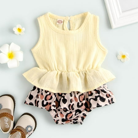 

Girls Clothes Baby Girl Sleeveless Floral Leopard Print Romper Jumpsuit Clothes 70