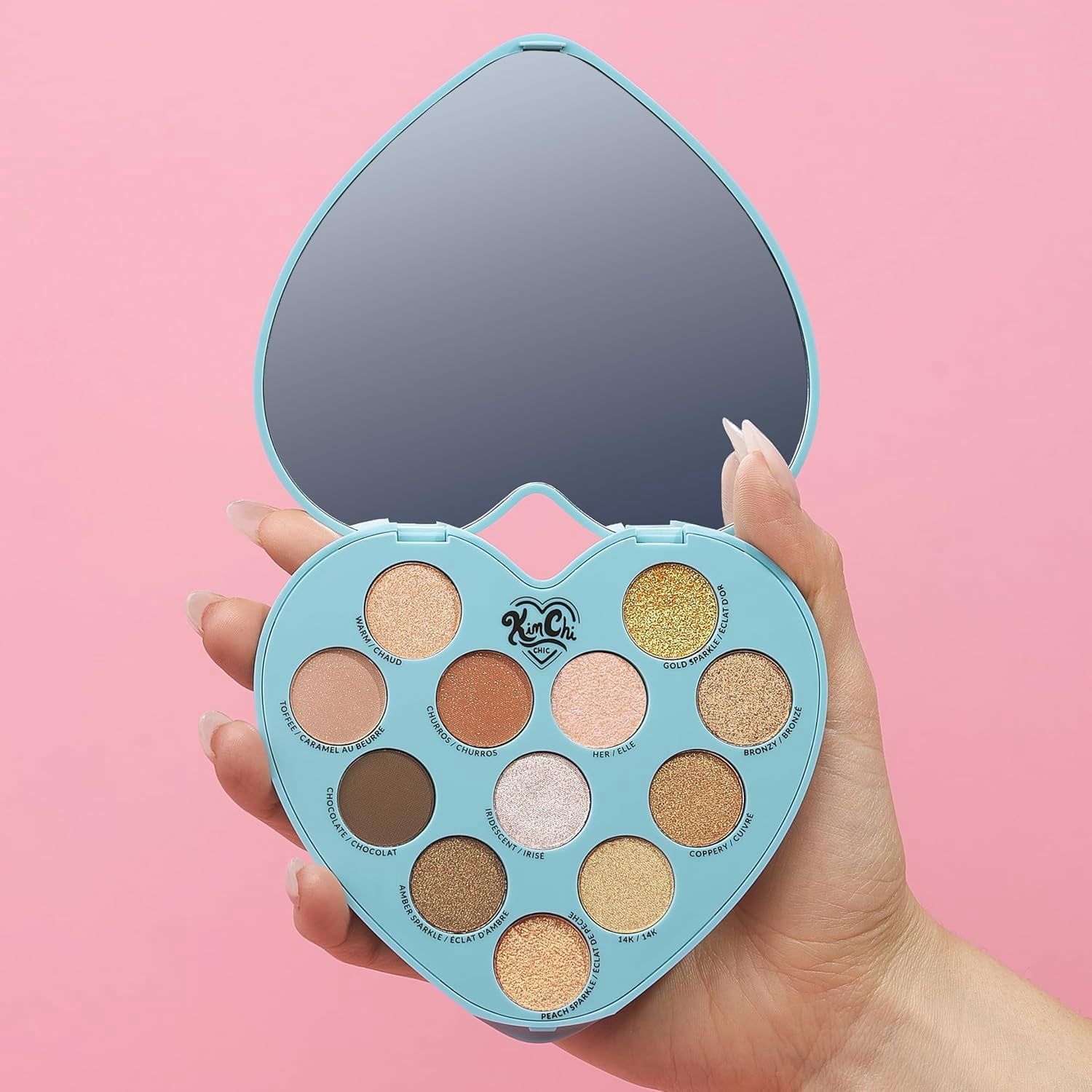 KimChi Chic Beauty Spinning Hearts Love Eyeshadow & Pigment Palette - 12 Shades for Soft Glam to Bold Looks, Long Lasting, Blendable, Cruelty Free, Partner in Crime 0.3 oz