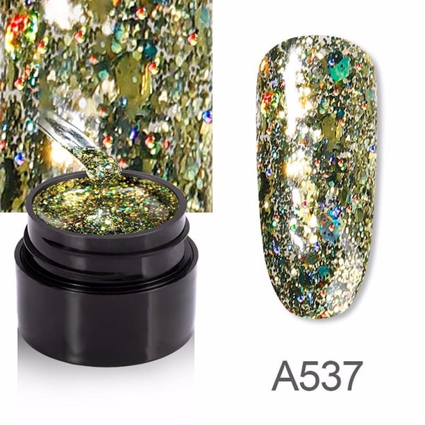 Esmalte de uñas en gel transparente para esculpir uñas, con purpurina de diamante, 8 colores brillantes, ideal para manicura, 5 ml.