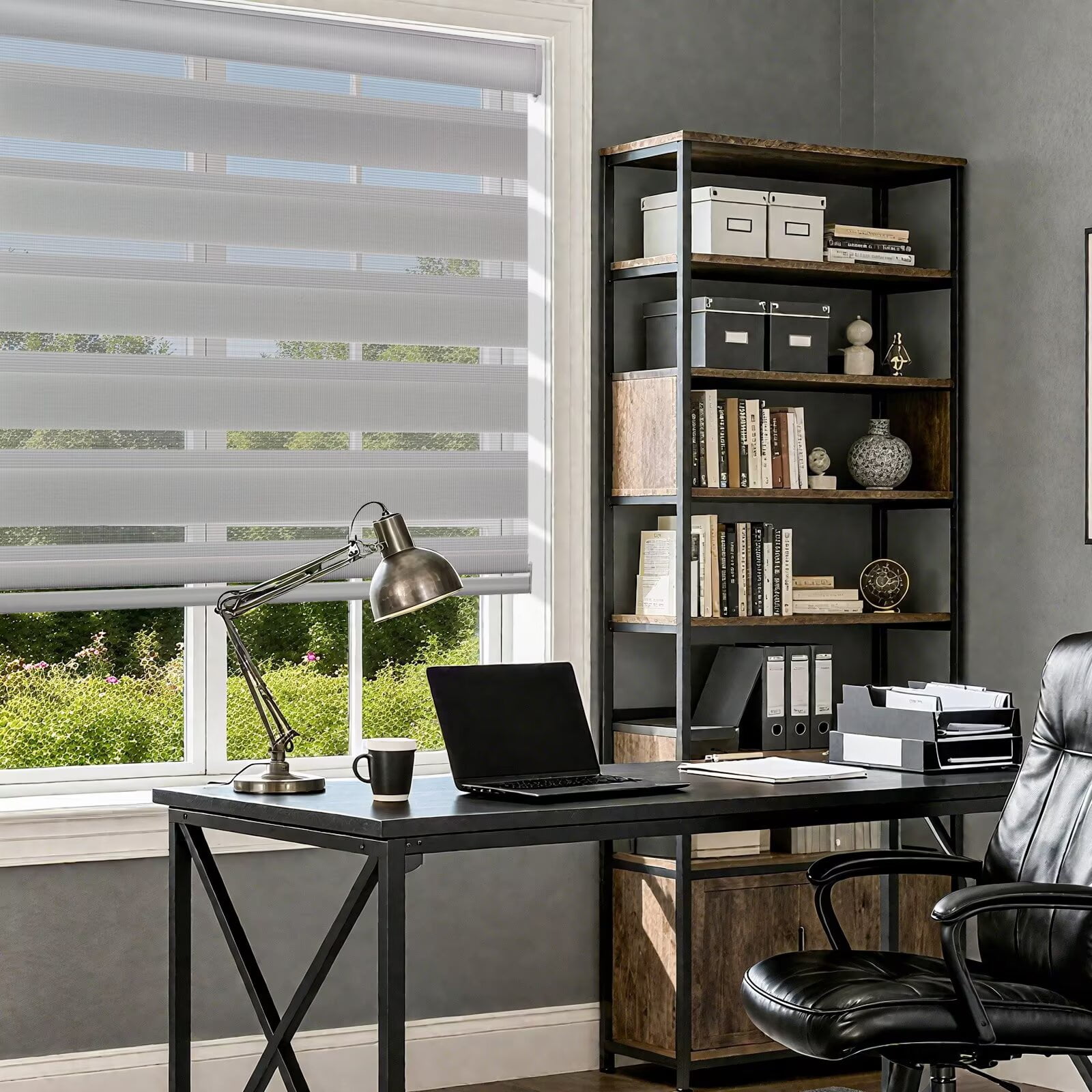 MYshade Cordless Zebra Blinds Gray-27"W*64"H Pull Down Roller Window Shades Double Layer Light Control Free Stop Window Shades Day and Night Blinds Easy Installation for Home