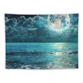 thumbnail image 5 of PRATYUS  Ocean Tapestry Wall Hanging Blue Sea Night Sky Natural Scenery Tapestry Moon Over the Ocean Hippie Art Tapestries for Living Room Bedroom Teen Dorm Party Indie Decor Painting, 5 of 6