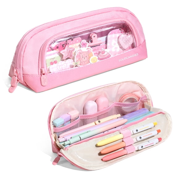 Four Candies Cute Pencil Case, Magnetic Design Pencil Pouch Pink