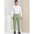 thumbnail image 3 of Pantalones a cuadros para hombre, informales, de corte regular, con frente plano, elásticos, a cuadros Verde blanco S, 3 of 6