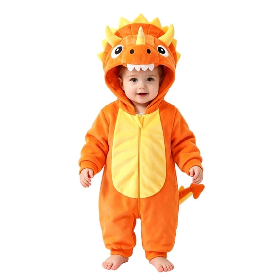 Ruyang Baby Plush Hooded Jumpsuit Dinosaur Triceratops Long Sleeve Zip Up Fleece Onesie Toddler Animal Outfit Warm Halloween Dress Up Wear