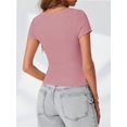 thumbnail image 2 of Womens Scoop Neck Short Sleeve Casual Tshirts Tops Summer Going Out Work Cute Fitted Shirts Trendy, 2 of 6