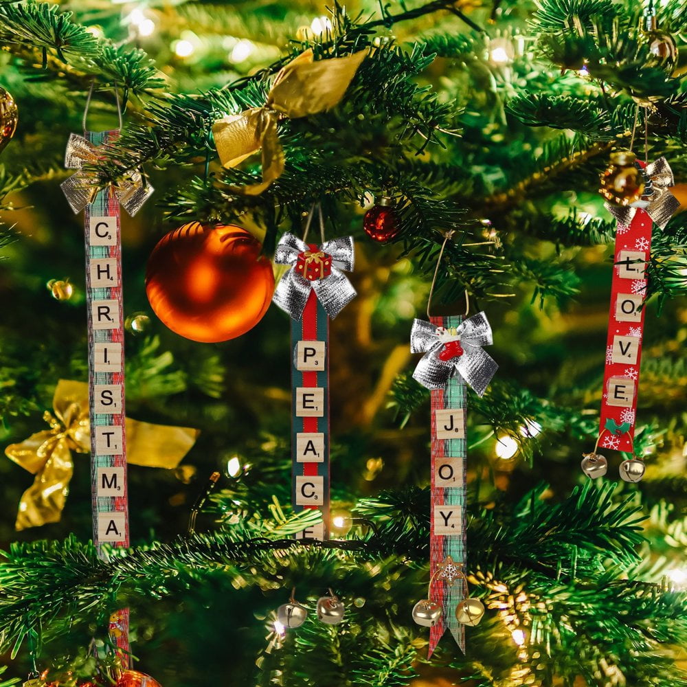 DIY Christmas Ornaments Scrabble Tiles for Crafts and Stocking Name Tags Personalized Christmas Ornaments Tree Decorations Letter Tiles Jingle
