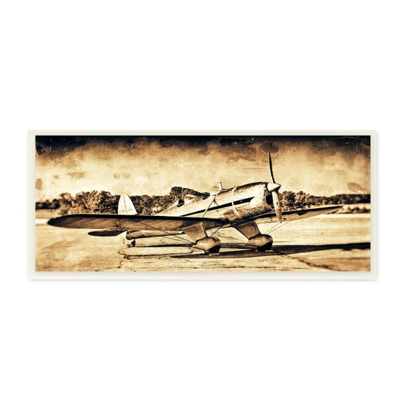Stupell Industries Vintage Propeller Airplane Aircraft Sepia Photography Wood Wall Art, 17 x 7, Design by John Slemp