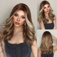 thumbnail image 1 of Peluca de cabello sintético ondulado para mujer, pelo largo, marrón, Rubio, Natural, fiesta diaria, Cosplay, parte media, fibra resistente al calor, 1 of 4