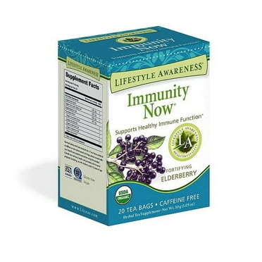 Lifestyle Awareness Immunity Now Tea with Fortifying Elderberry, Caffeine Free, 20 Tea Bags