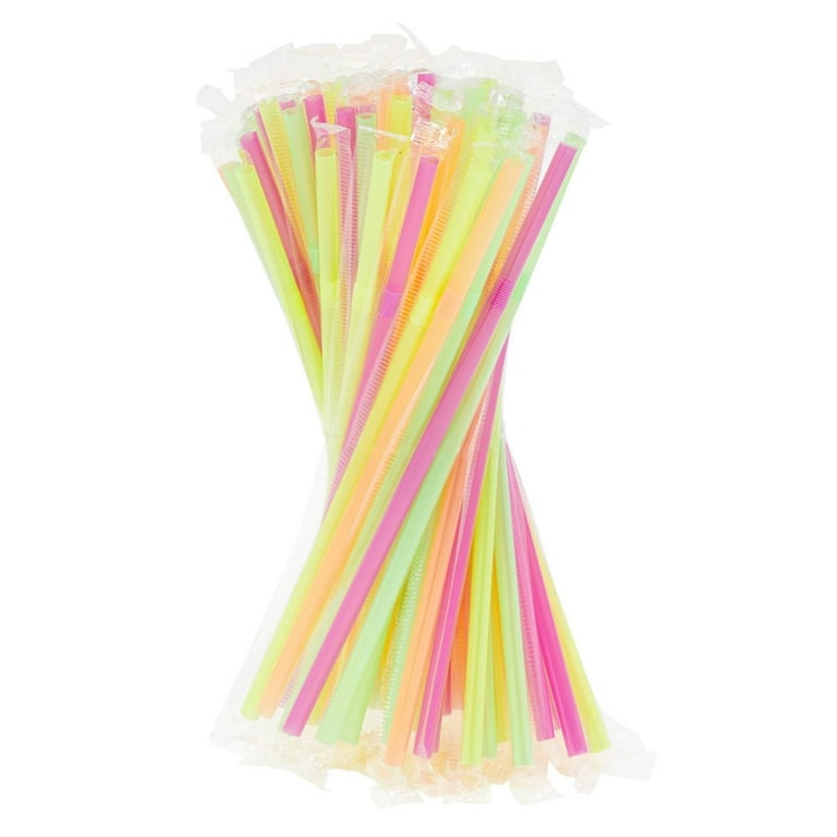 20 Extra-Long Assorted Color Neon Unwrapped Drinking Straw - 500/Case