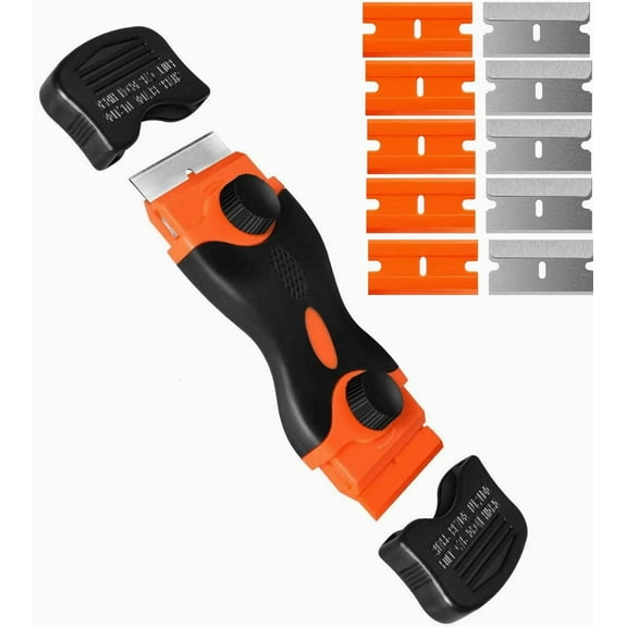 Razor Blade Scraper, Double Edge Window Scraper Tool with 10 Razor Blades Glass Scraper for Removing Sticker, Glass Stove Top, Label, Grease from Windshield