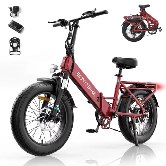 MOONCOOL Folding Electric Bicycle,48V 10.4AH UL2849(By SGS) Battery,500W Rear Motor,20"×3.0" Fat Tire 7 Speed Off-Road Electric Step-Thru Bicycle,20MPH,30-50Miles,Adult, Unisex,Class 2