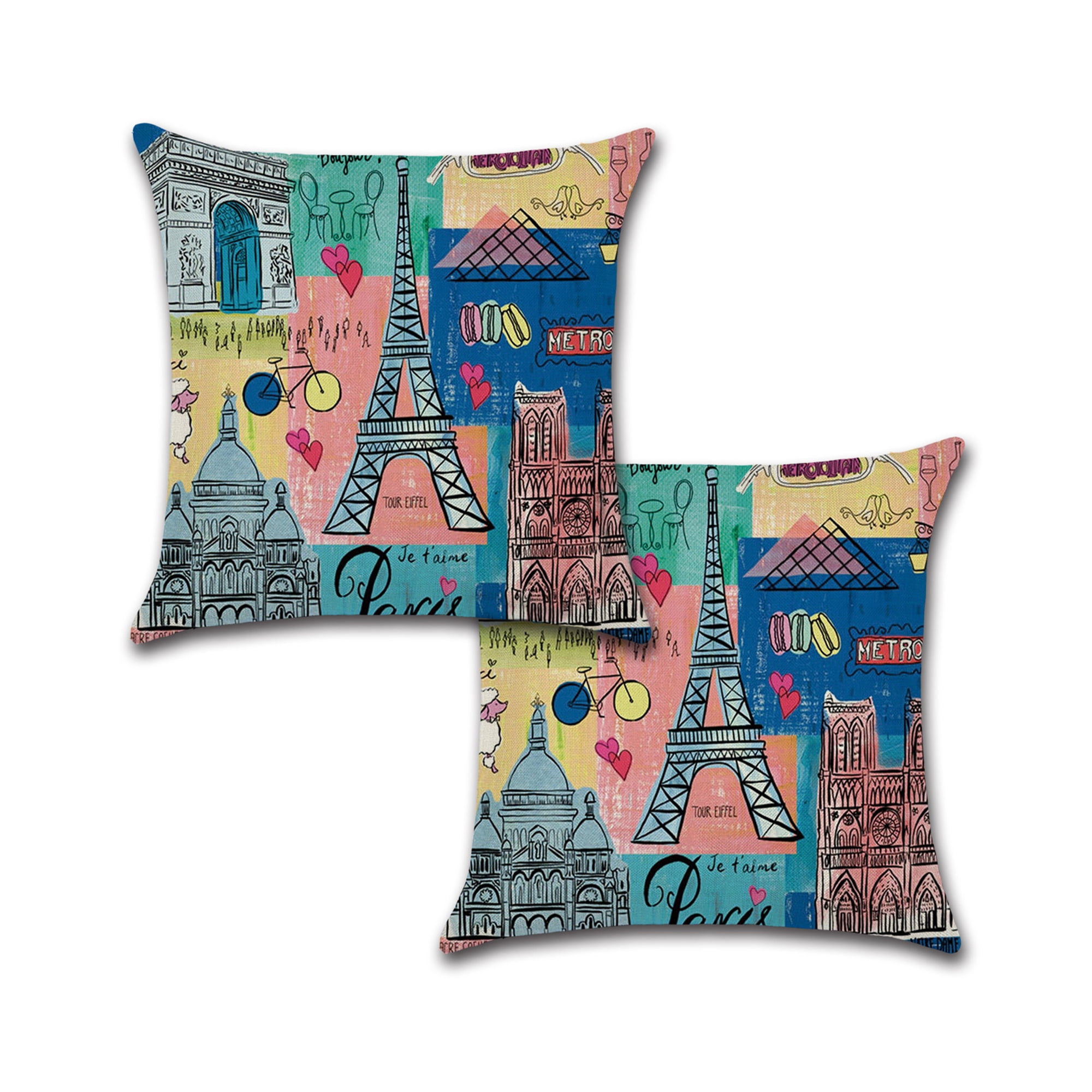 Cotton Linen Paris Eiffel Tower Pillow Case Decorative Cushion Cover 18'' 