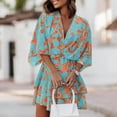 thumbnail image 1 of Women‘s Floral Print Mini Dress Pleated V Neck Drawstring Elastic Waist Ruffle Layered Mini Dress, 1 of 5