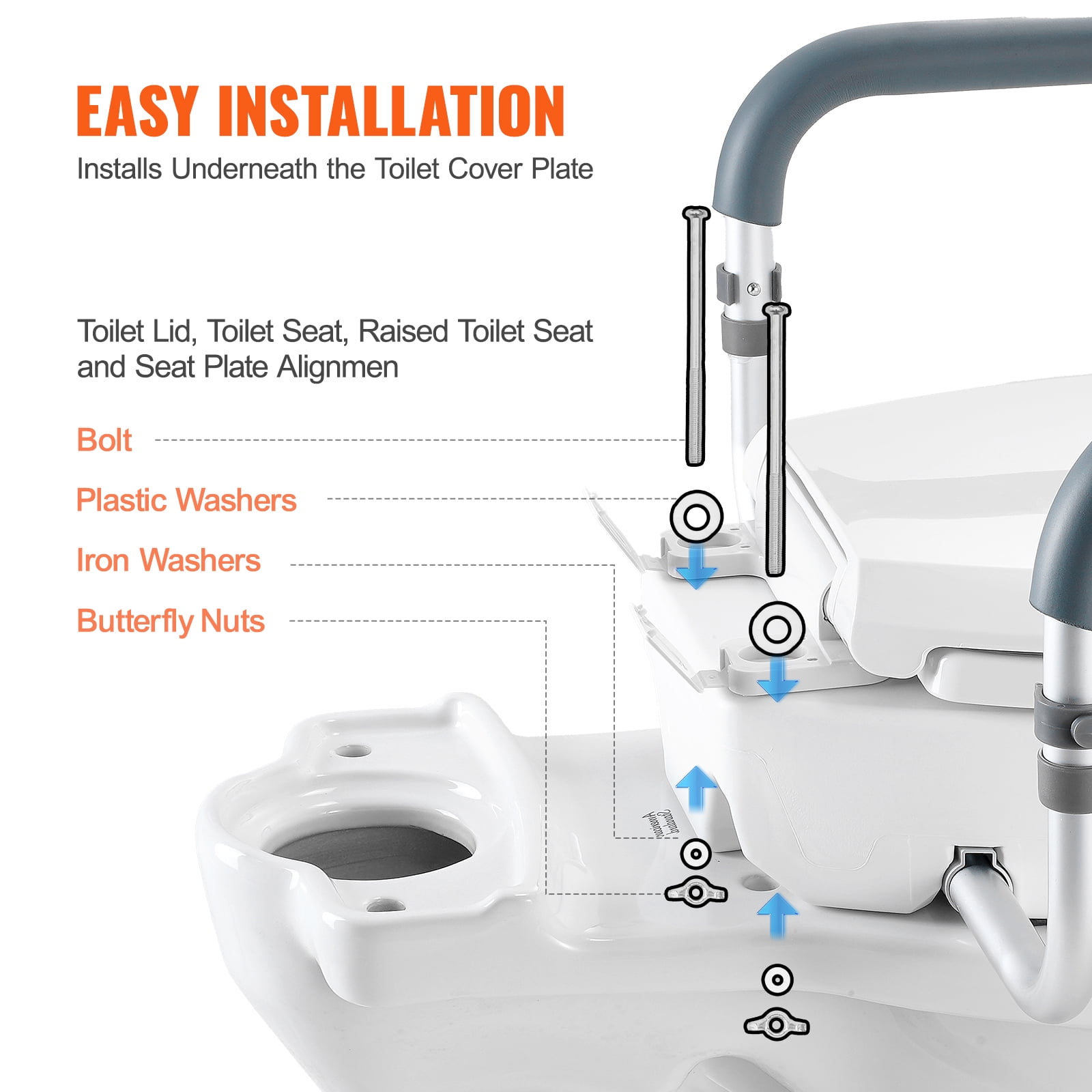 KFFKFF Elevated Toilet Seat, 3.5" Increase in Height, Supports up to 300 lbs, Suitable for Regular Round Toilets, Aluminum Support Rail, Comes with EVA Padded Armrest, Ideal for Seniors