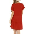 thumbnail image 4 of Wedding Guest Dresses For Women, Linen Casual Ruffle Midi Round Neck Short Sleeve Loose Dress With Pockets Cocktail Party Beach Sundress Prom Dresses Women Dresses Outfit (M, Red) ZMTing, 4 of 4